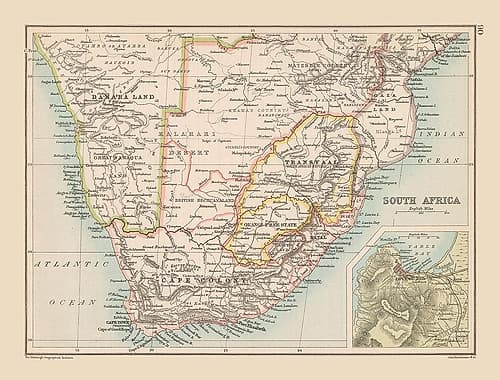 South Africa - Bartholomew 1892 Vintage Print
