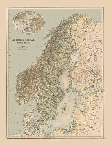 Europe Sweden Norway - Black 1867 Art Print
