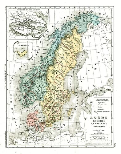Europe Sweden Norway Denmark - Cortambert 1880 Art Print