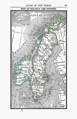 Norway Sweden - Alden 1886 Art Print