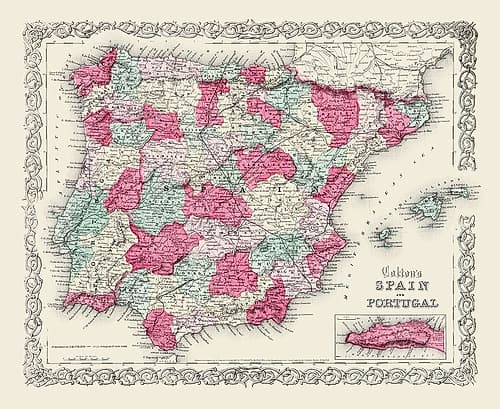 Spain Portugal - Colton 1855 Art Print