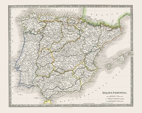 Spain Portugal - Dower 1844 Vintage Print