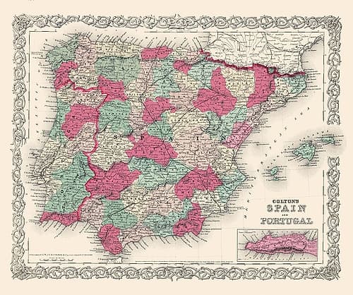 Spain Portugal - Colton 1874 Art Print