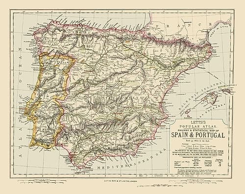 Spain Portugal - Letts 1883 Art Print