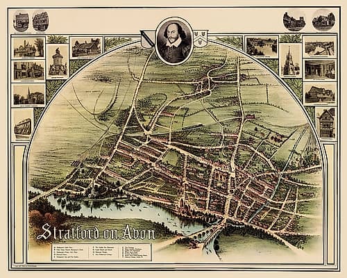 Stratford upon Avon England Panoramic - Brown 1908 Vintage Print