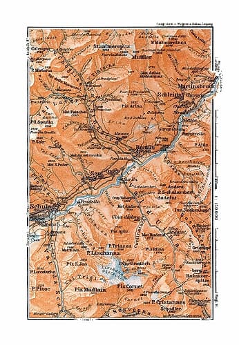 Martinsbruck Region Switzerland - Baedeker 1921 Vintage Print