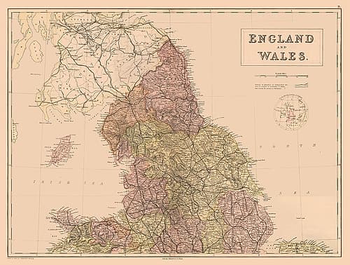 England Wales - Black 1867 Vintage Print
