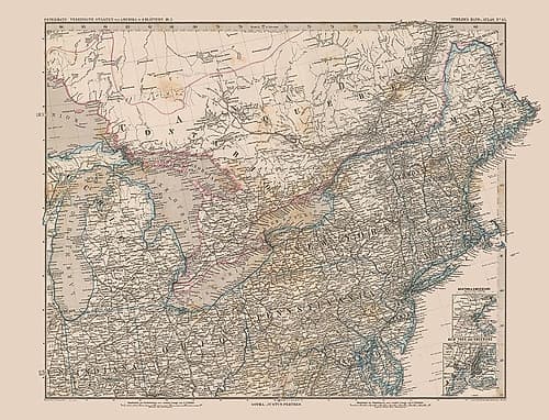 North Eastern US, Canada - Stielers 1885 Art Print