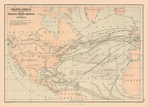 Telegraph Lines Europe America - Black 1867 Art Print