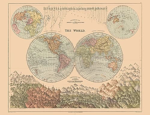 Mountain Heights World - Black 1867 Art Print