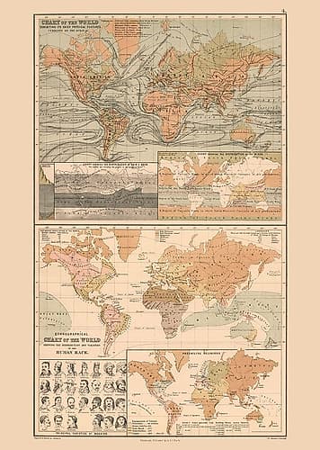 Ocean Currents Human Races World - Black 1867 Art Print
