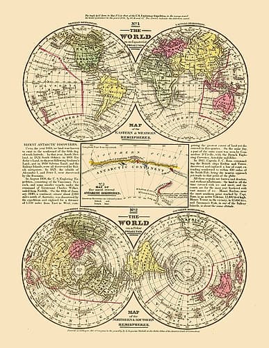 Equatorial Polar Projections - Mitchell 1839 Art Print