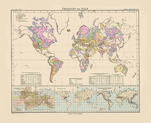 Overview of World - Perthes 1892 Art Print