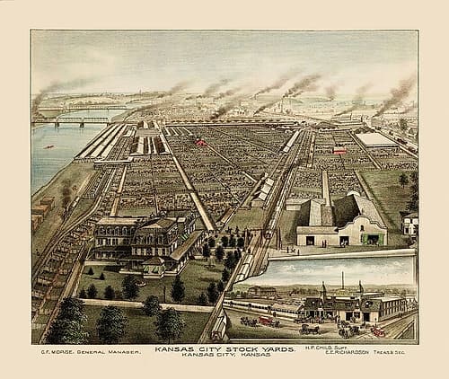 Kansas City Stockyards Kansas - Child 1870 Vintage Print