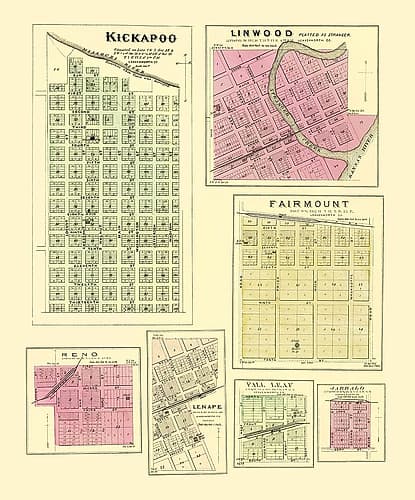 Kickapoo, Linwood, Fairmount Kansas - Everts 1887 Vintage Print