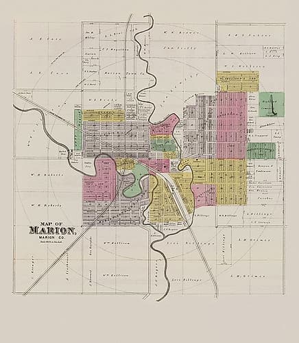 Marion Kansas -Everts 1887 Vintage Print