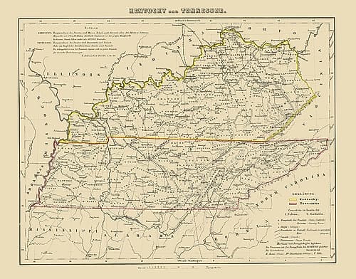 Kentucky, Tennessee - Westermann 1854 Vintage Print