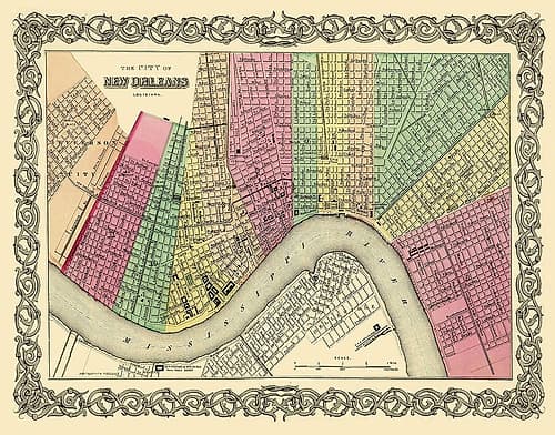 New Orleans Louisiana - Colton 1855 Vintage Print