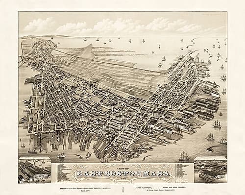 Boston East Massachusetts - Bailey 1879 Vintage Print