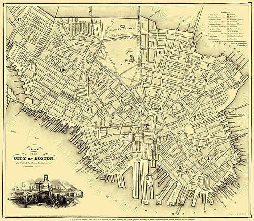 Boston Massachusetts - Dickinson 1844 Vintage Print