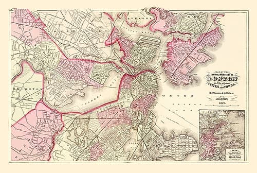 Boston Massachusetts - Walling 1871 Vintage Print