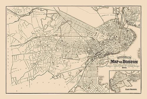 Boston  Massachusetts -  Russell 1868 Vintage Print