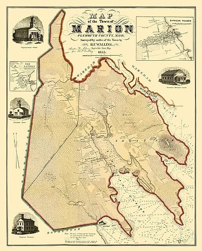 Marion Massachusetts - Walling 1855 Vintage Print