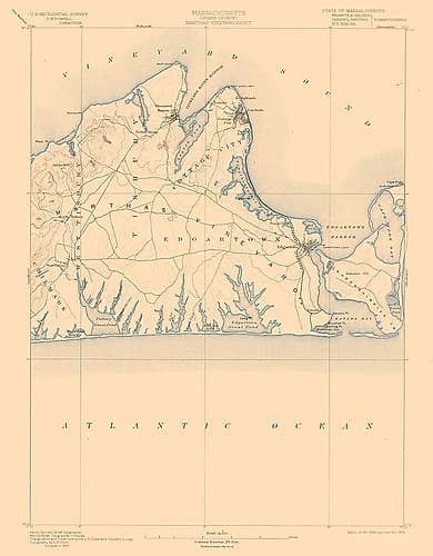 Massachusetts Marthas Vineyard Sheet - USGS 1894 Vintage Print
