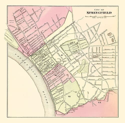Springfield Massachusetts - Walling 1871 Vintage Print