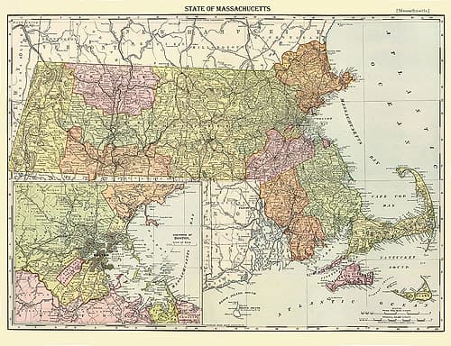 Massachusetts - Rand McNally 1890 Vintage Print