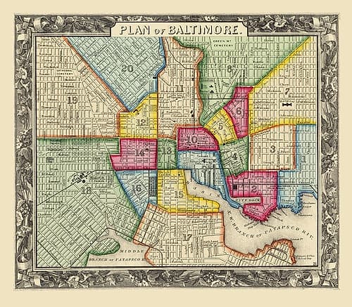 Baltimore Maryland - Mitchell 1867 Vintage Print