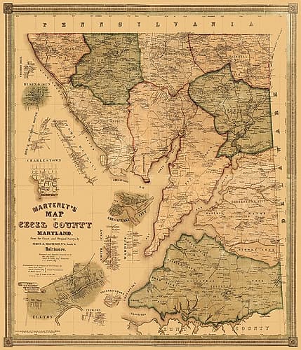 Cecil Maryland Landowner - Martenet 1858 Vintage Print