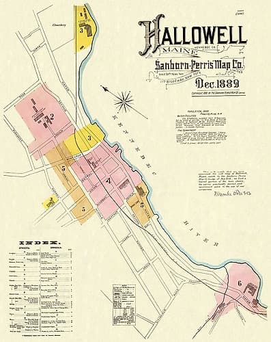 Hallowell Maine - Sanborn 1889 Vintage Print