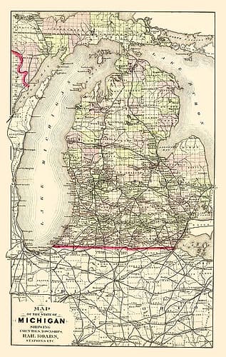 Michigan Upper Peninsula - Tackabury 1873 Vintage Print