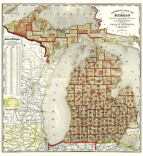 Michigan - Cram 1885 Vintage Print