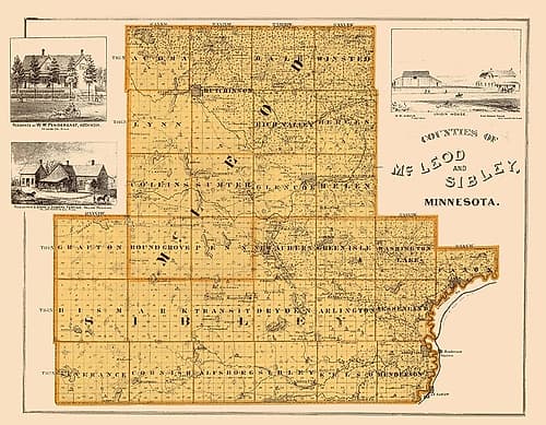 Mcleod  Sibley Minnesota Landowner - Andreas 1874 Vintage Print