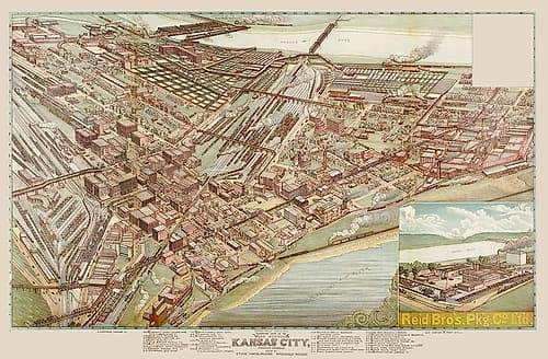 Kansas City West Bottoms Kansas Missouri Vintage Print