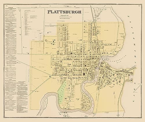 Plattsburgh New York - Beers 1869 Vintage Print