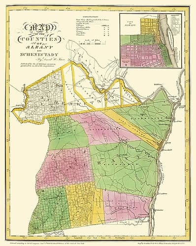 Albany  Schenectady New York - Burr 1829 Vintage Print