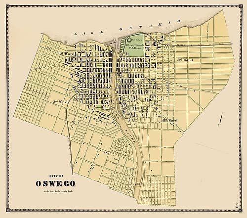 Oswego New York Plat - Stone 1866 Vintage Print