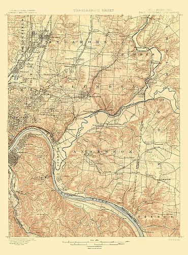 Cincinnati East Ohio Kentucky Quad - USGS 1900 Vintage Print