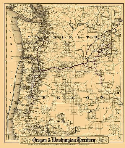 Oregon, Washington - Colton 1880 Vintage Print
