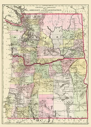 Oregon, Washington - Bradley 1887 Vintage Print