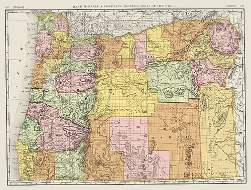 Oregon - Rand McNally 1898 Vintage Print