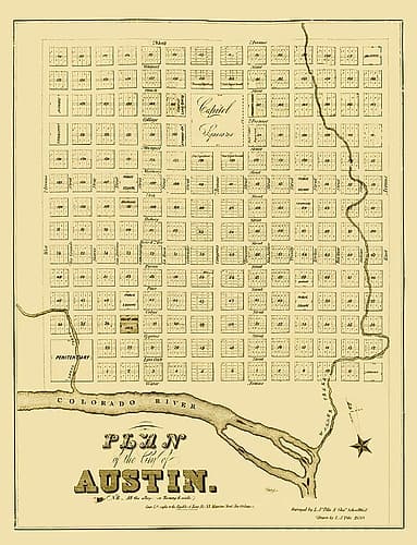 Austin Texas - Pilie 1839 Vintage Print