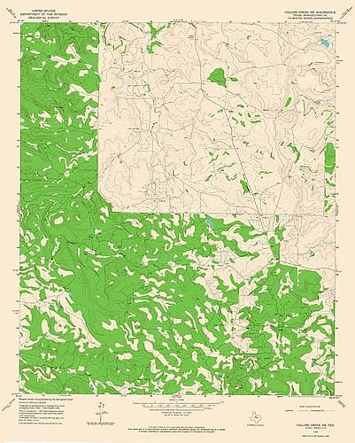 Collins Creek SW Texas Quad - USGS 1965 Vintage Print