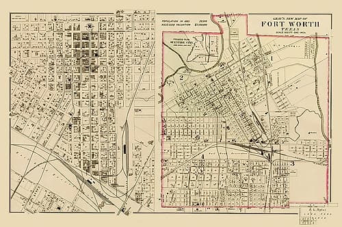 Ft. Worth Texas Landowner - Gray 1885 Vintage Print