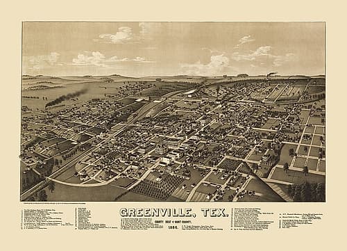 Greenville Texas - Norris 1886 Vintage Print