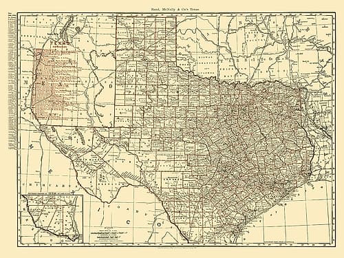 Texas State Railroads - Rand McNally 1900 Vintage Print