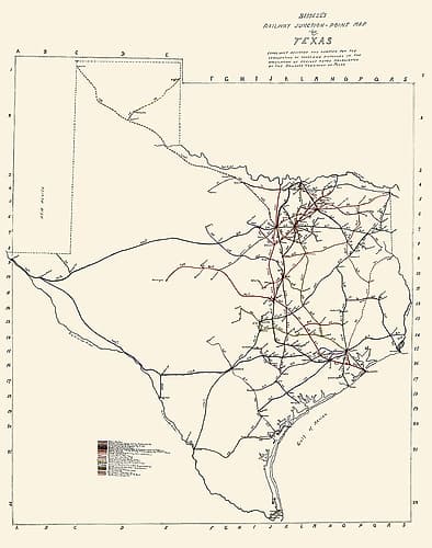 Texas Railway Junction Points - Bissell 1891 Vintage Print